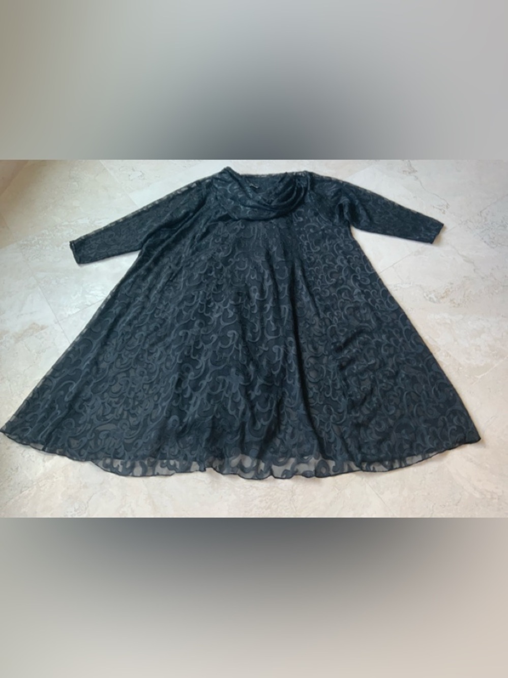 Chic Women’s Black Patterned Midi Dress - Classic A-Line sz 28
